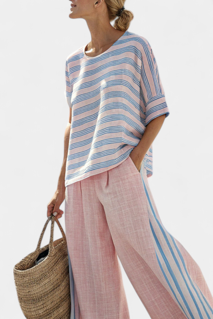 Sophia | Boho Stripe Oversized Top and Wide Leg Pants Set