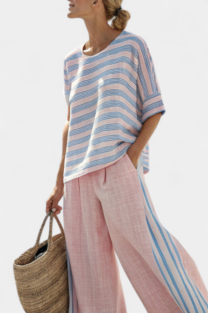 Sophia | Boho Stripe Oversized Top and Wide Leg Pants Set