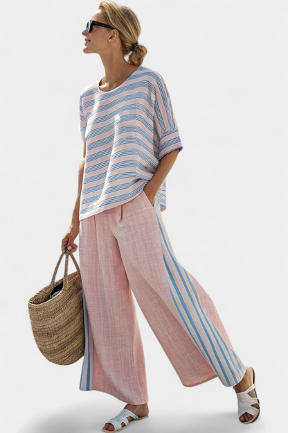 Sophia | Boho Stripe Oversized Top and Wide Leg Pants Set