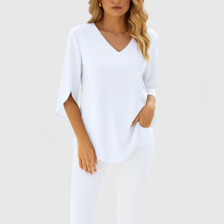 Sophia | Elegant Flowy Blouse With V-Neck