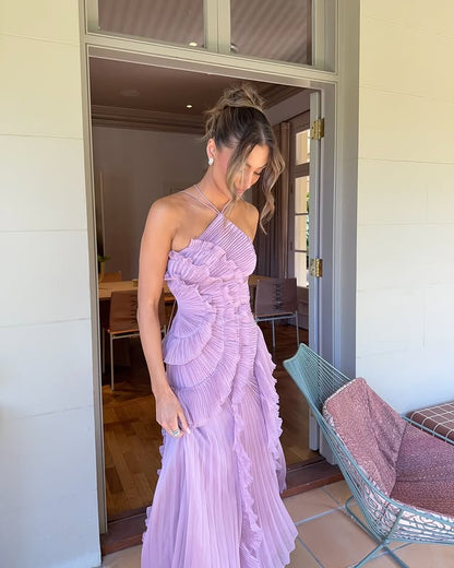 Sophia | Halter Neck Ruffle Maxi Dress