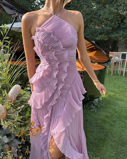 Sophia | Halter Neck Ruffle Maxi Dress