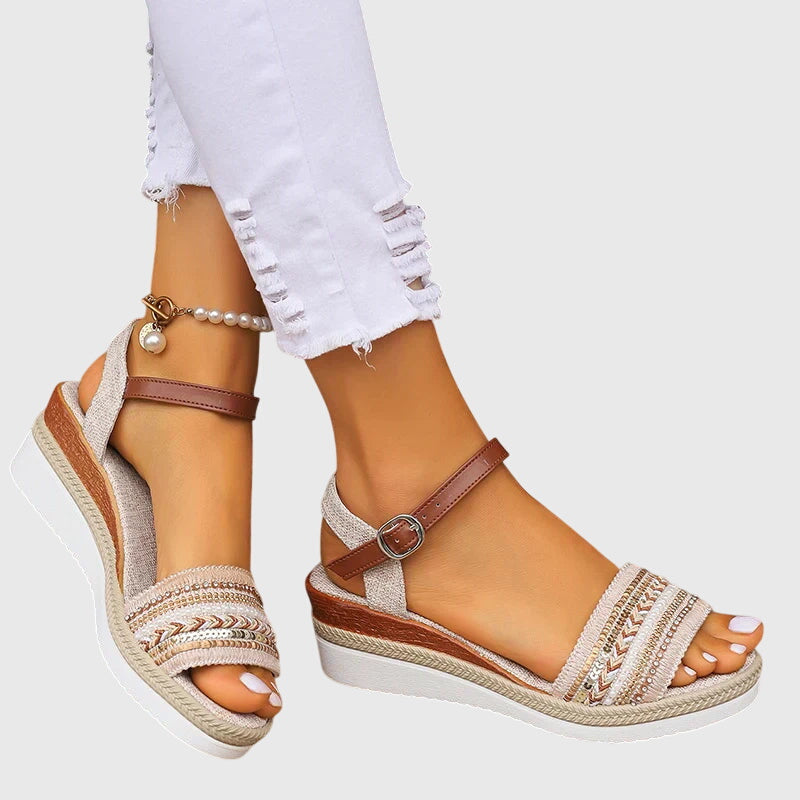 Sophia | Orthopedic Beaded Espadrille Wedge Sandals