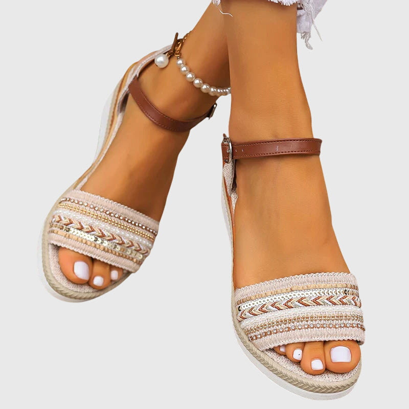 Sophia | Orthopedic Beaded Espadrille Wedge Sandals