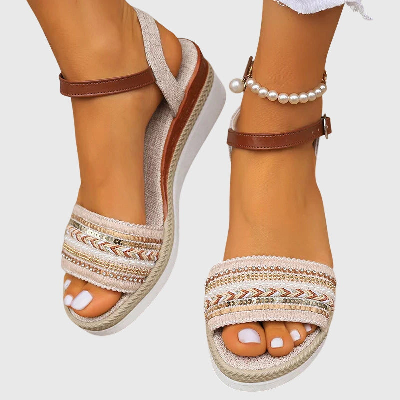 Sophia | Orthopedic Beaded Espadrille Wedge Sandals