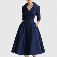 Stella | V-Neck Wrapped Bodice Flared Midi Dress