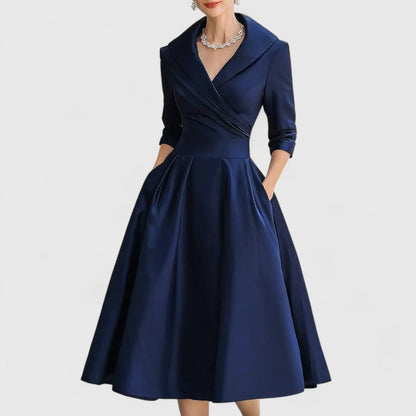 Stella | V-Neck Wrapped Bodice Flared Midi Dress