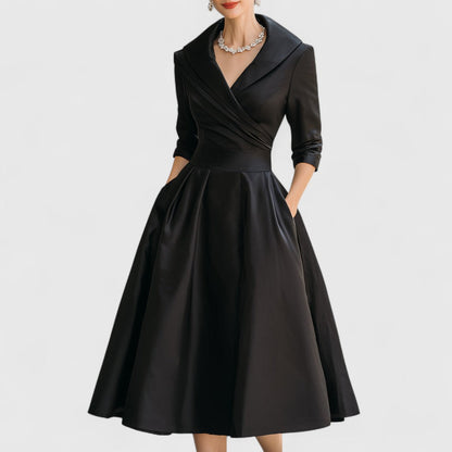 Stella | V-Neck Wrapped Bodice Flared Midi Dress