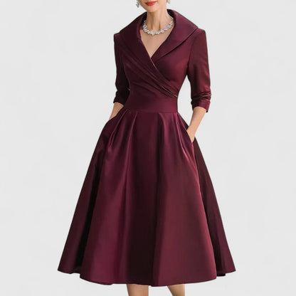 Stella | V-Neck Wrapped Bodice Flared Midi Dress