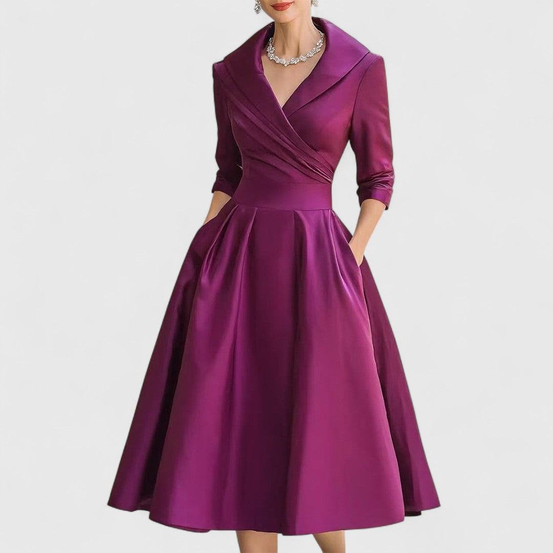 Stella | V-Neck Wrapped Bodice Flared Midi Dress