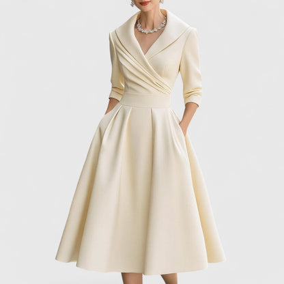 Stella | V-Neck Wrapped Bodice Flared Midi Dress
