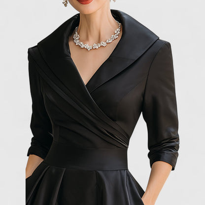 Stella | V-Neck Wrapped Bodice Flared Midi Dress
