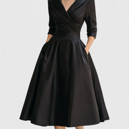 Stella | V-Neck Wrapped Bodice Flared Midi Dress