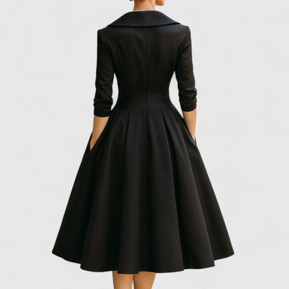 Stella | V-Neck Wrapped Bodice Flared Midi Dress