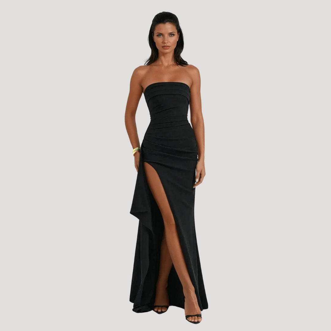 Ariana | Strapless Ruched Maxi Dress for Wedding Guest