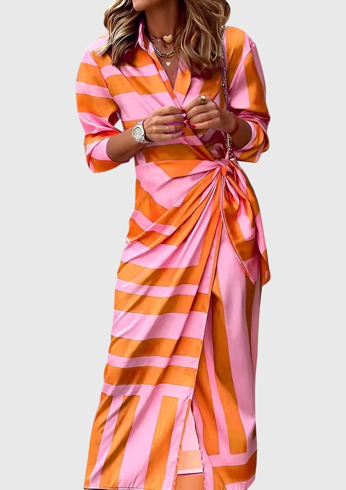Tiffany | Striped Wrap Midi Dress