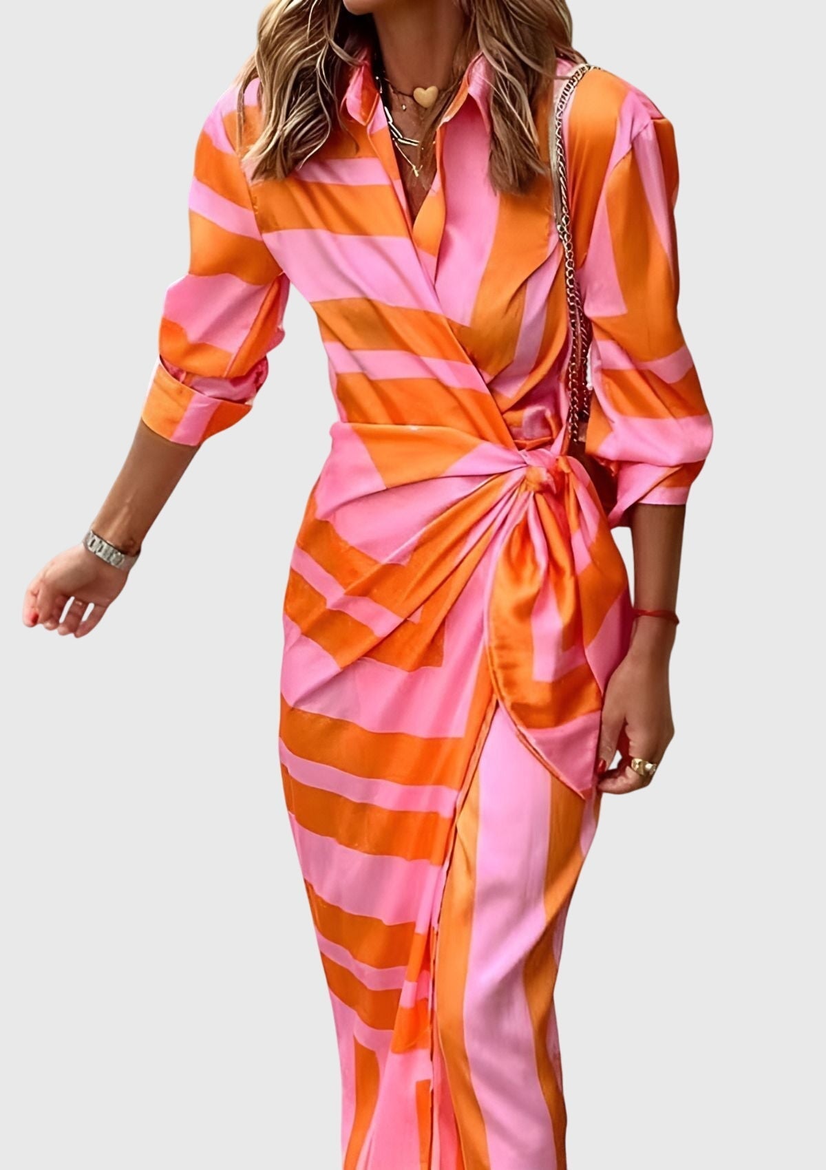 Tiffany | Striped Wrap Midi Dress