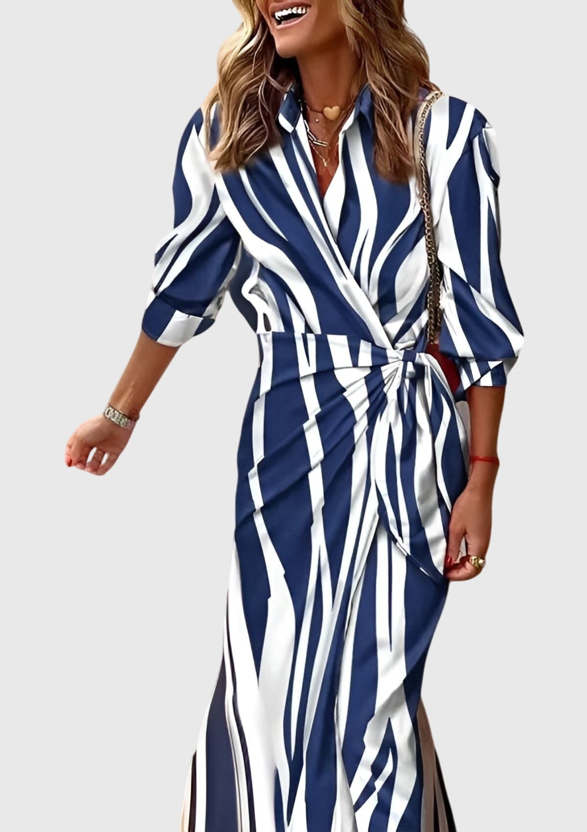 Tiffany | Striped Wrap Midi Dress