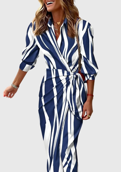 Tiffany | Striped Wrap Midi Dress