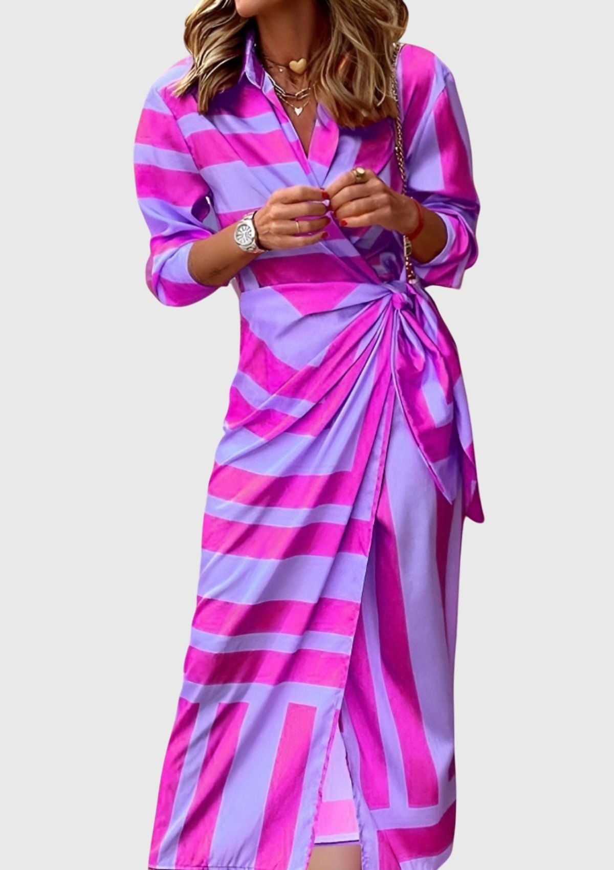 Tiffany | Striped Wrap Midi Dress