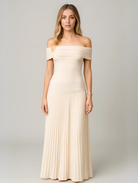 Naomi | Off Shoulder Pleated Maxi Wedding Guest Dress