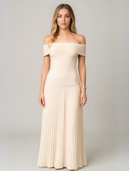 Naomi | Off Shoulder Pleated Maxi Wedding Guest Dress