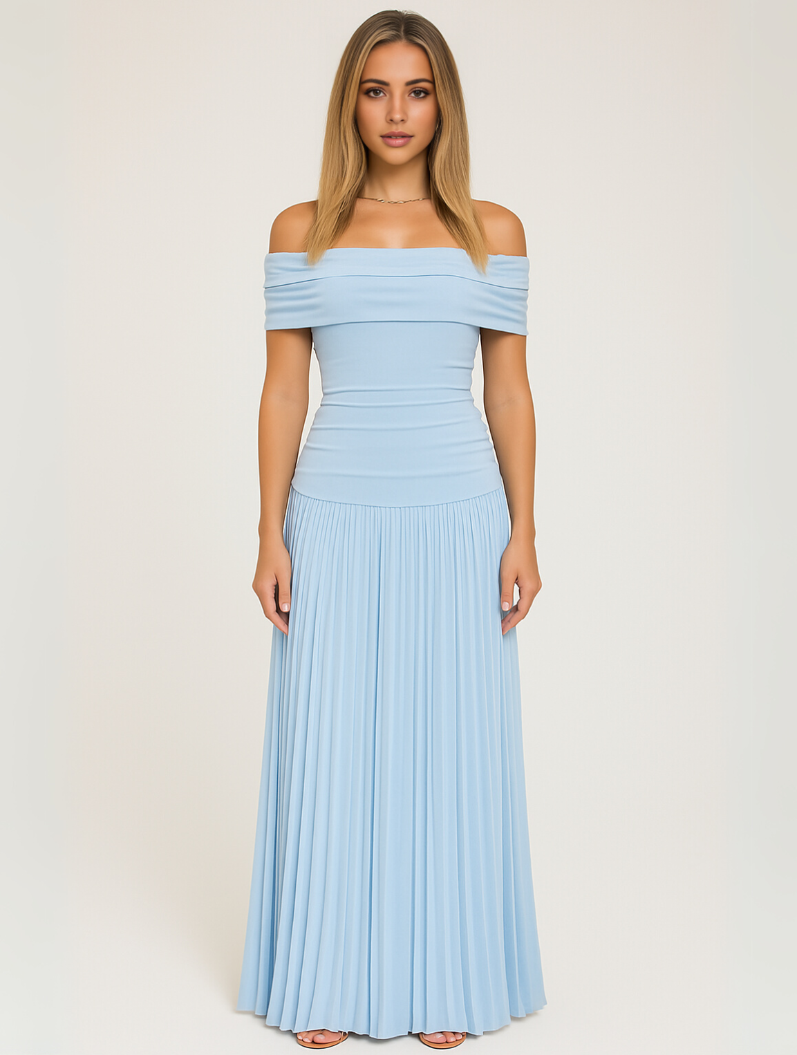 Naomi | Off Shoulder Pleated Maxi Wedding Guest Dress