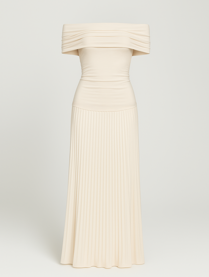 Naomi | Off Shoulder Pleated Maxi Wedding Guest Dress