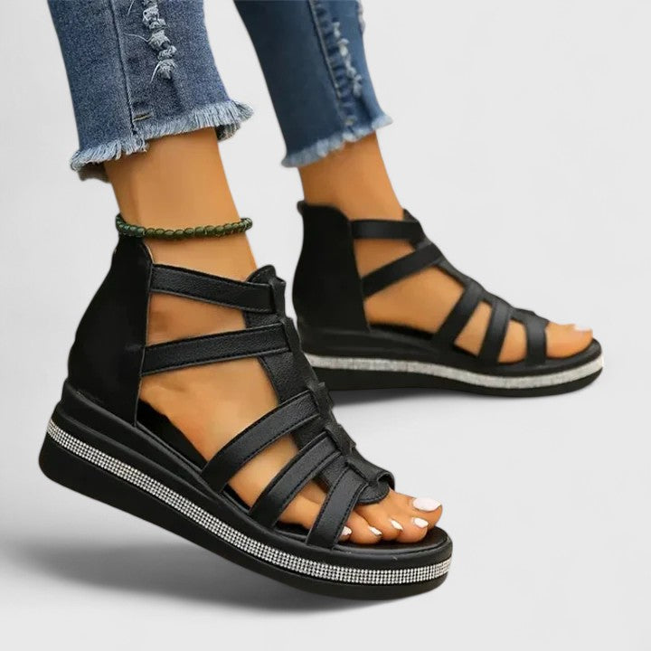 Vera | Orthopedic Gladiator Rhinestone Wedge Sandals