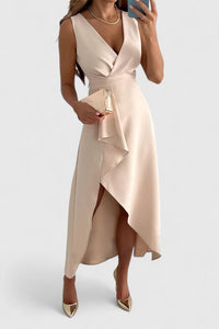 Victoria | Elegant Sleeveless Ruffle Wrap Midi Dress