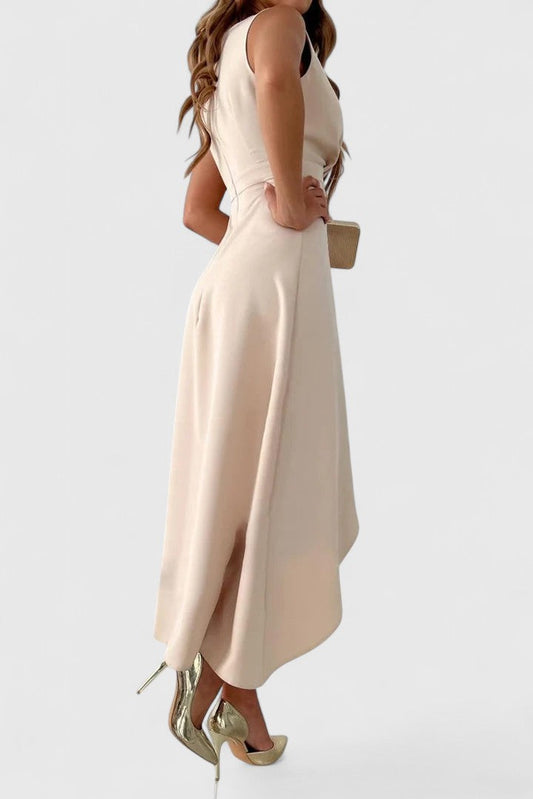 Victoria | Elegant Sleeveless Ruffle Wrap Midi Dress