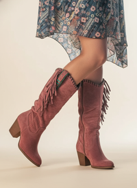 Violet | Embroidered Fringe Knee High Boots
