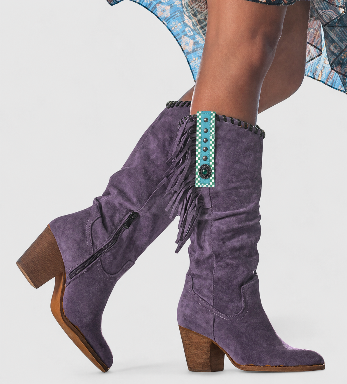 Violet | Embroidered Fringe Knee High Boots