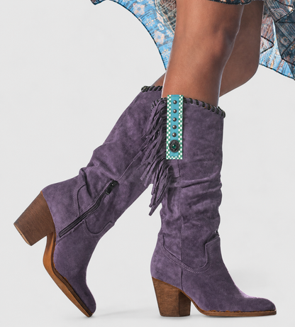 Violet | Embroidered Fringe Knee High Boots