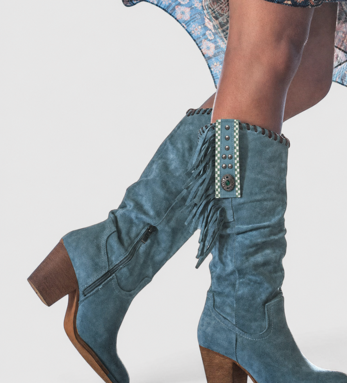 Violet | Embroidered Fringe Knee High Boots