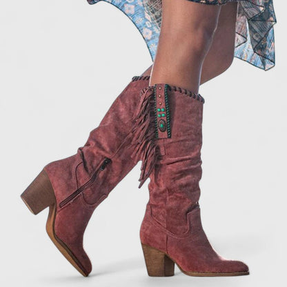 Violet | Embroidered Fringe Knee High Boots