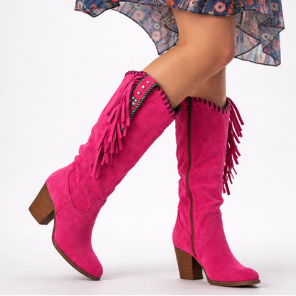 Violet | Embroidered Fringe Knee High Boots