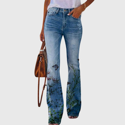 Willow | Floral Print High Rise Flare Jeans