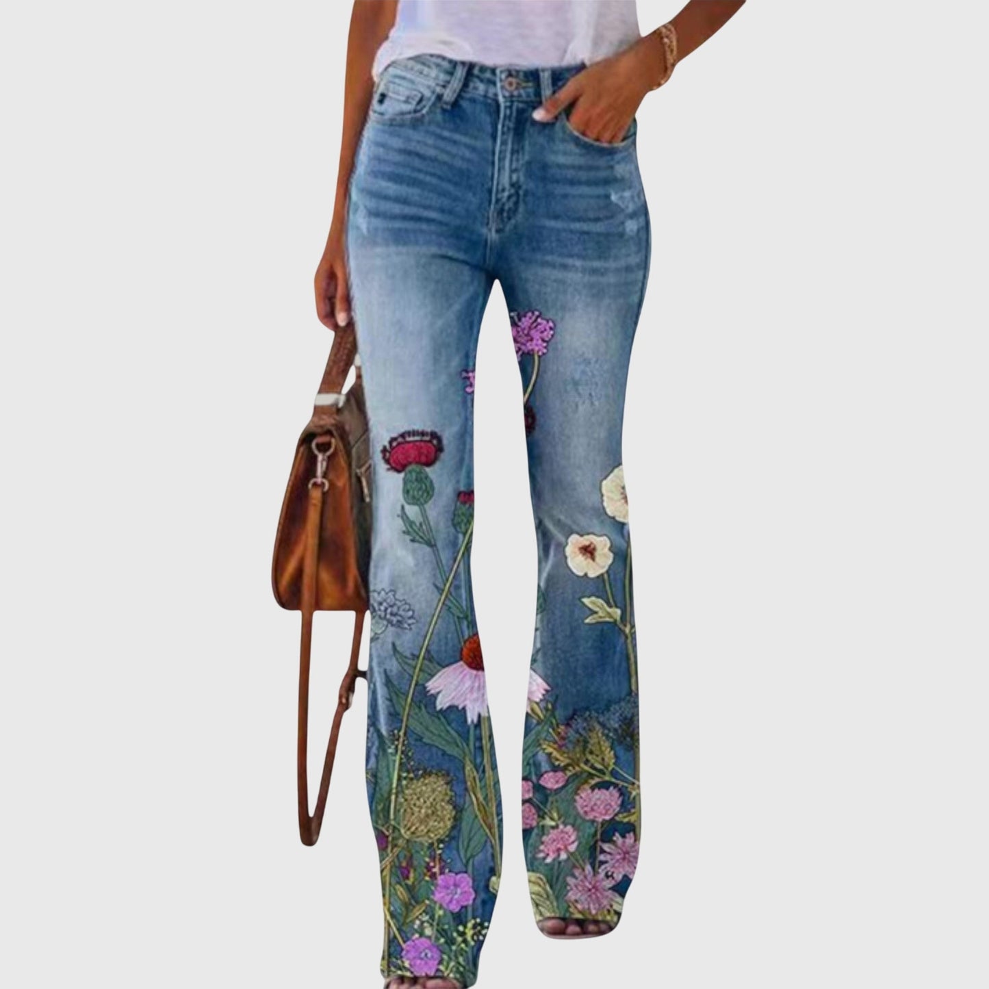 Willow | Floral Print High Rise Flare Jeans
