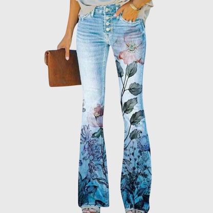 Willow | Floral Print High Rise Flare Jeans