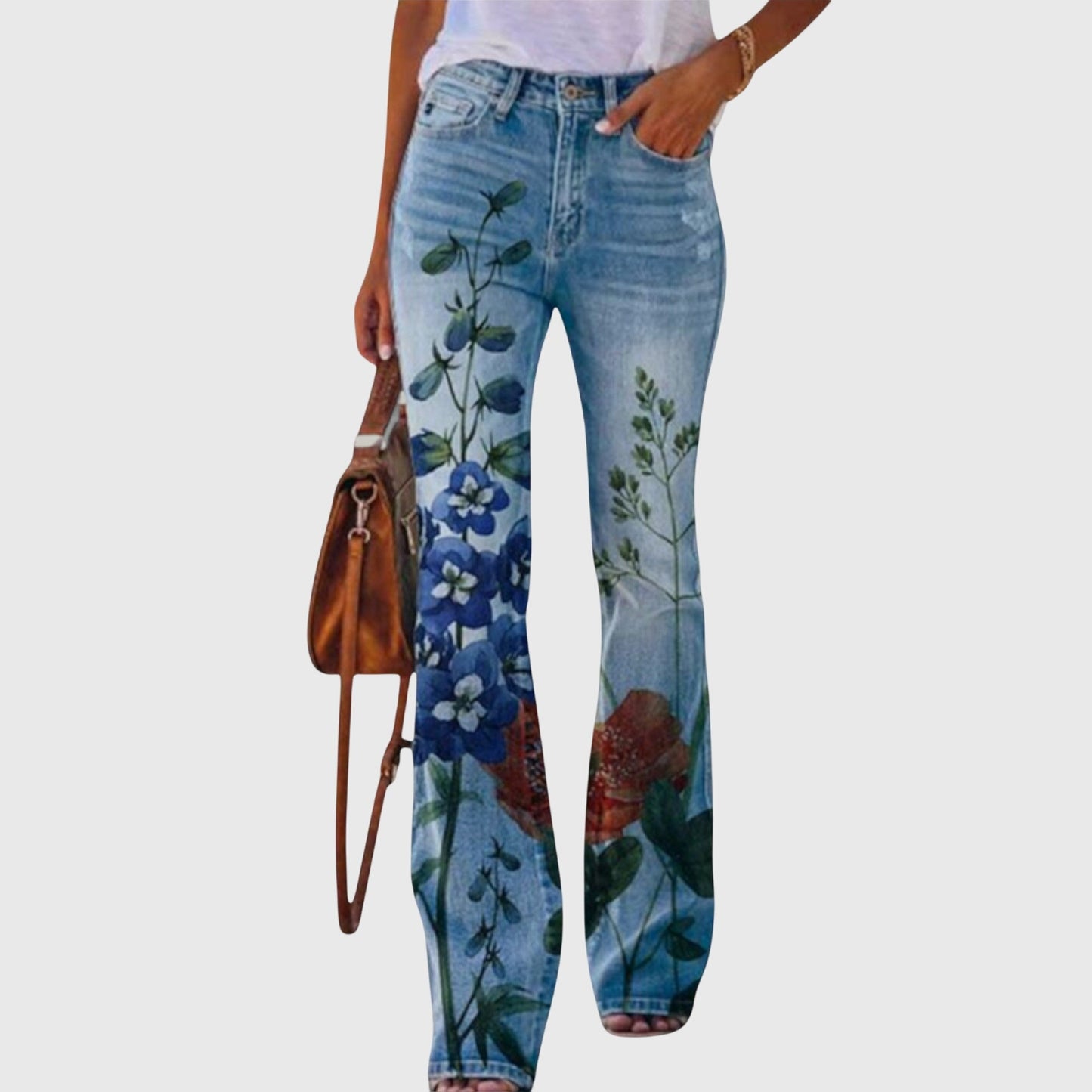 Willow | Floral Print High Rise Flare Jeans