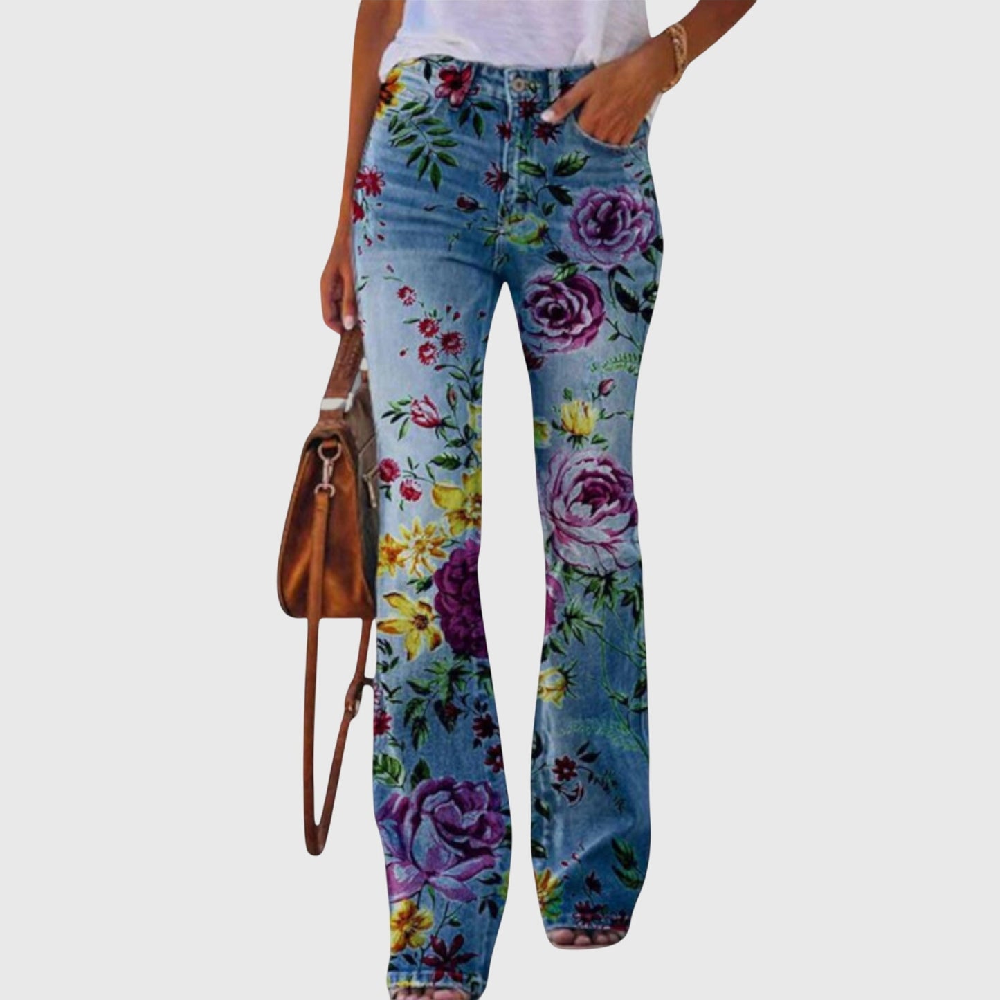 Willow | Floral Print High Rise Flare Jeans