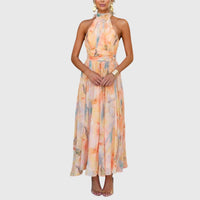 Willow | Halter Neck Maxi Chiffon Dress