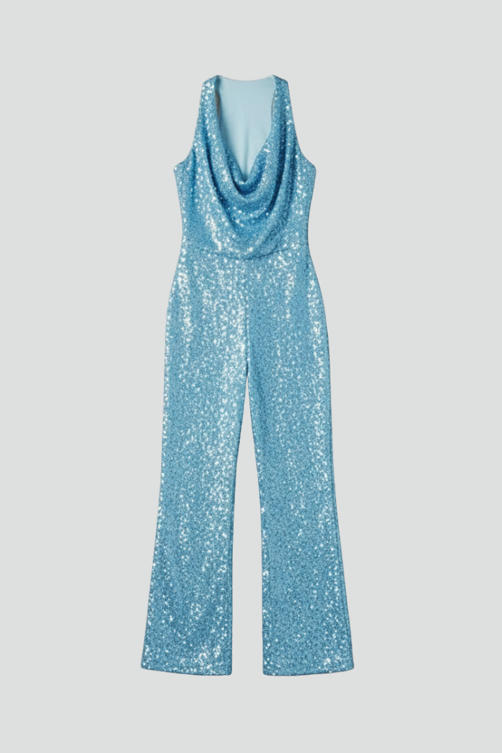 Ruby | Sequin Cowl Halter Neck Wide Leg Jumpsuit