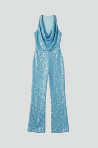Ruby | Sequin Cowl Halter Neck Wide Leg Jumpsuit