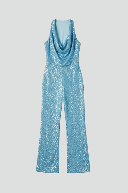 Ruby | Sequin Cowl Halter Neck Wide Leg Jumpsuit