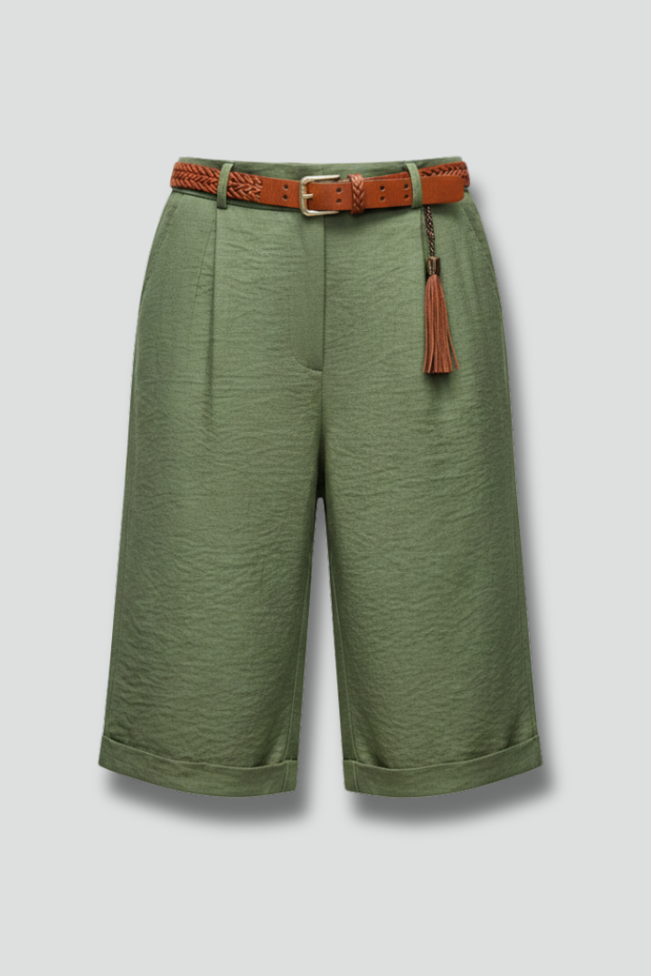 Iris | High Waisted Wide Leg Cuffed Bermuda Shorts