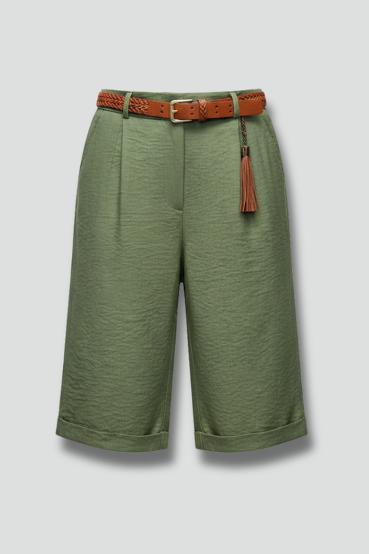 Iris | High Waisted Wide Leg Cuffed Bermuda Shorts