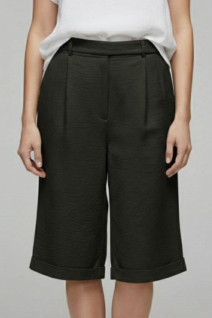 Iris | High Waisted Wide Leg Cuffed Bermuda Shorts