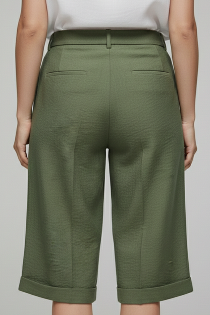 Iris | High Waisted Wide Leg Cuffed Bermuda Shorts